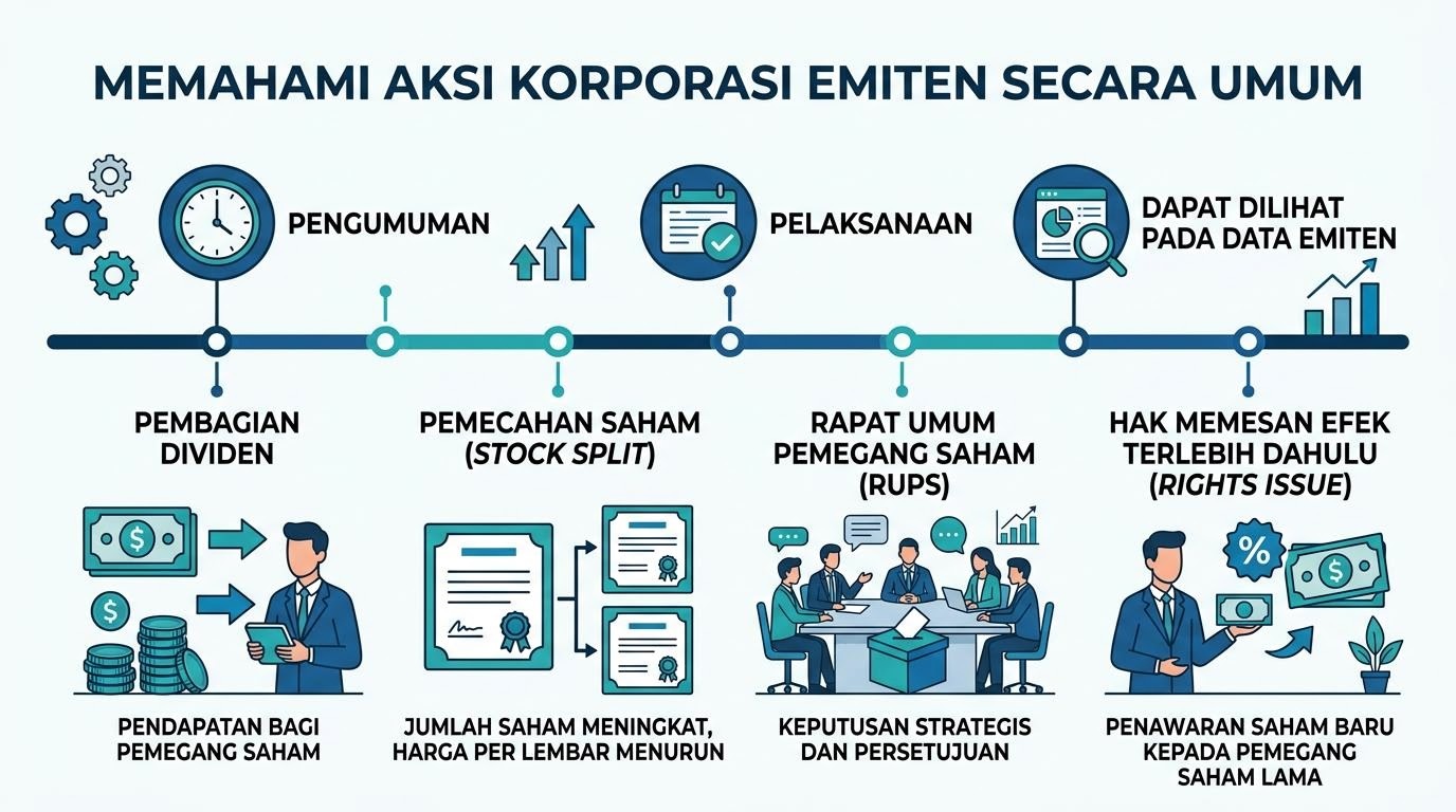 Ilustrasi aksi korporasi emiten seperti dividen dan RUPS
