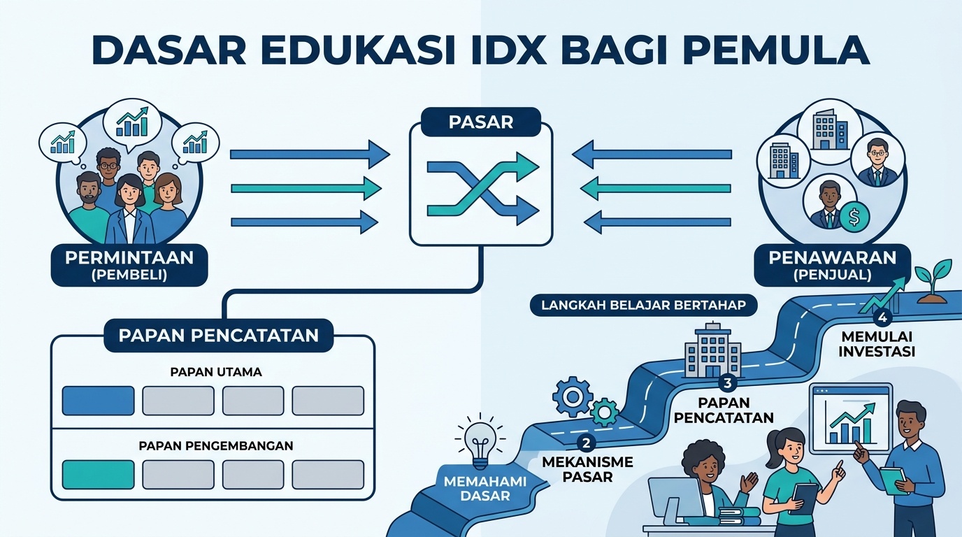 Ilustrasi dasar edukasi IDX dan mekanisme bursa efek