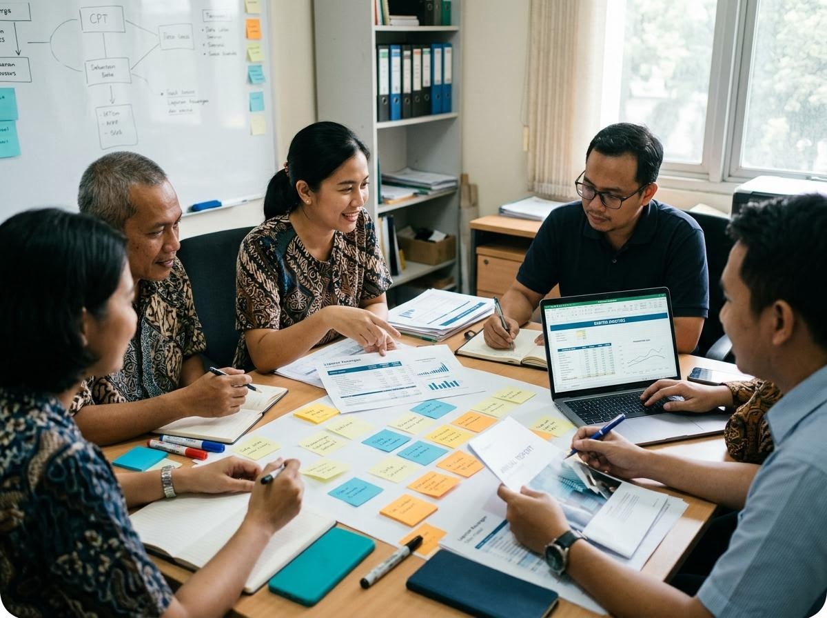 Tim redaksi menyusun materi edukasi tentang emiten dan laporan keuangan